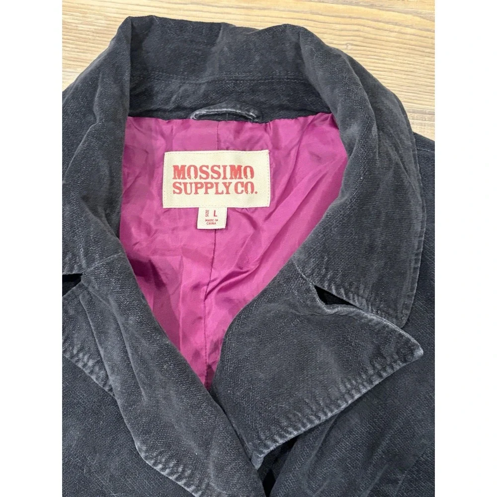 Mossimo Supply vintage Lg Y2K Black corduroy Pea jacket coat Pink Lining Buttons